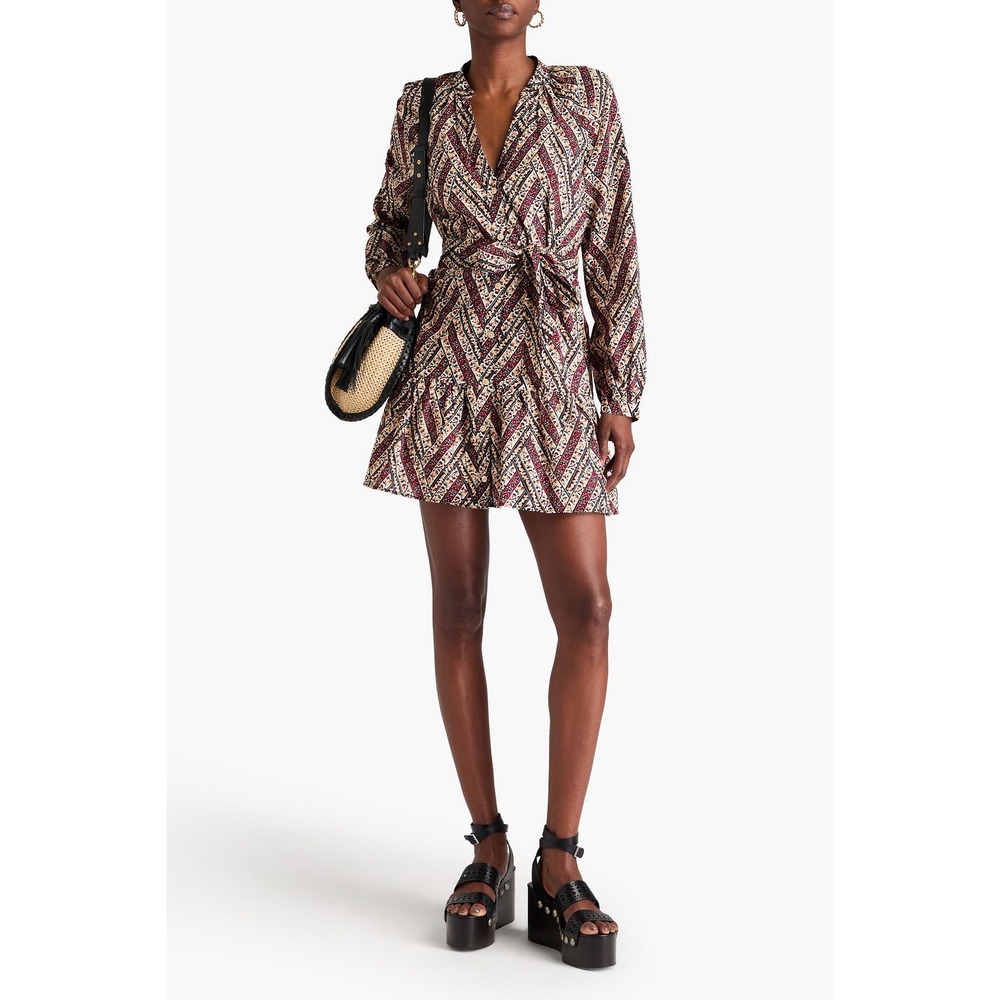 Veronica‎ Beard Georgia Belted Printed Cotton Mousseline Mini Shirt Dress Size 6